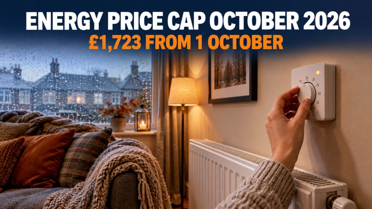 Energy price cap October 2026: thermostat in a British home on a rainy autumn day