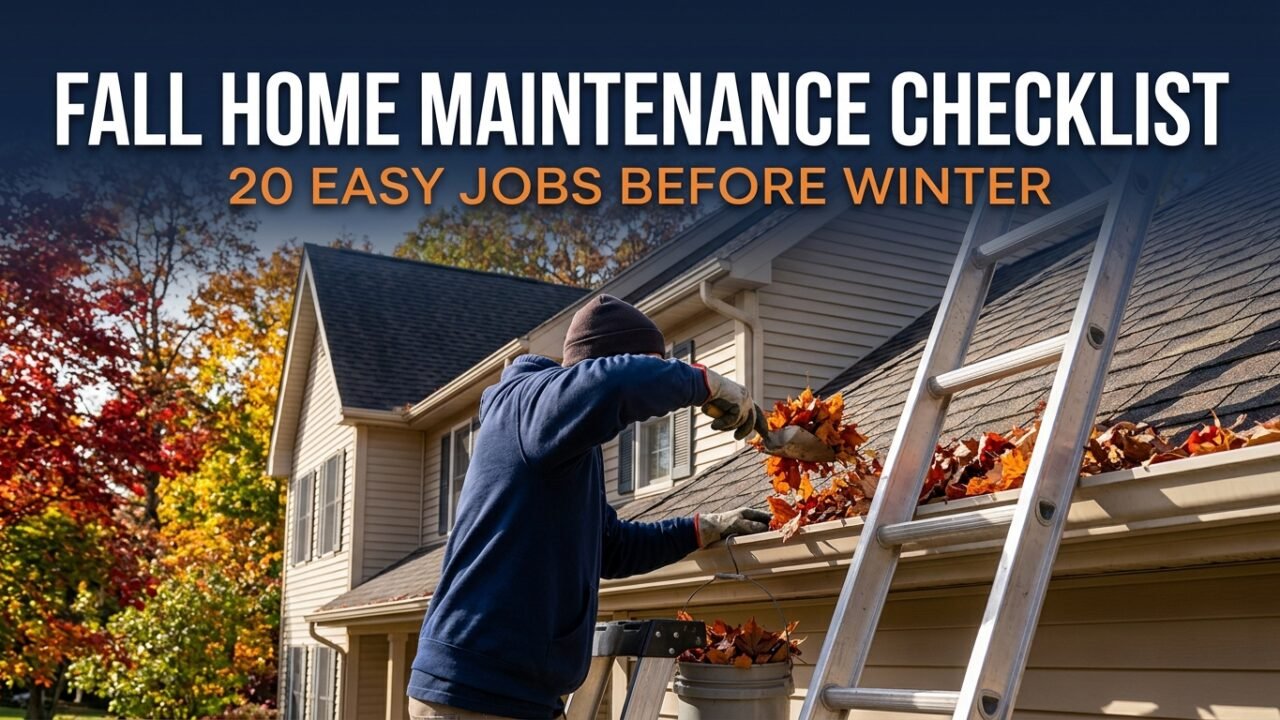 Fall home maintenance checklist: cleaning leaves from a gutter