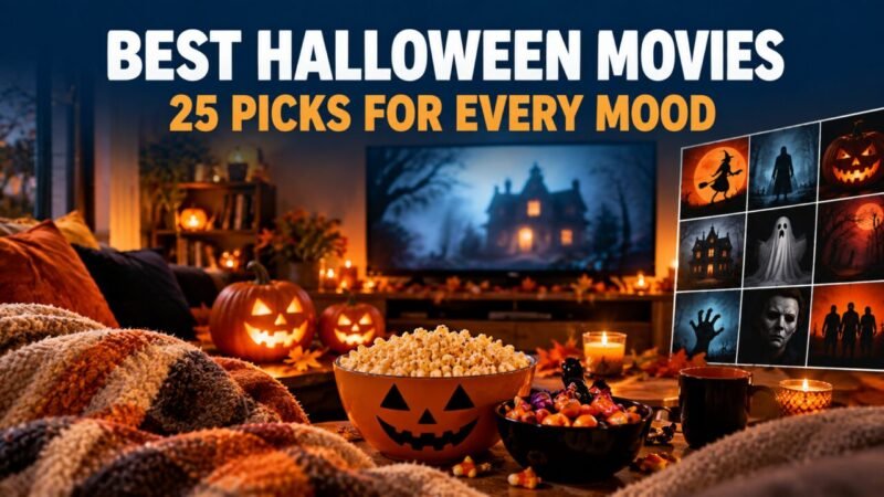 Best Halloween movies: cozy movie night with jack-o-lanterns and popcorn