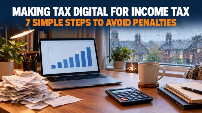 Making Tax Digital for Income Tax: self-employed desk with laptop and receipts