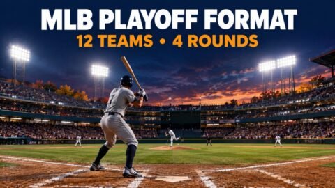 MLB playoff format: batter at home plate in a packed stadium at night
