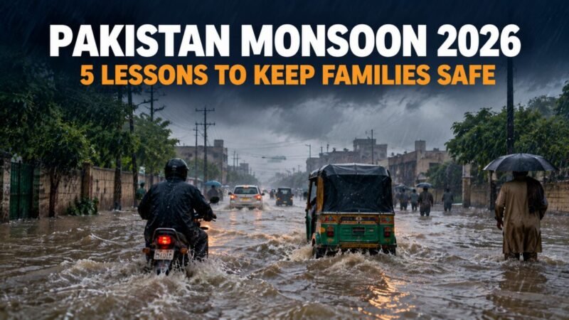 Pakistan monsoon 2026: flooded city street during heavy rain