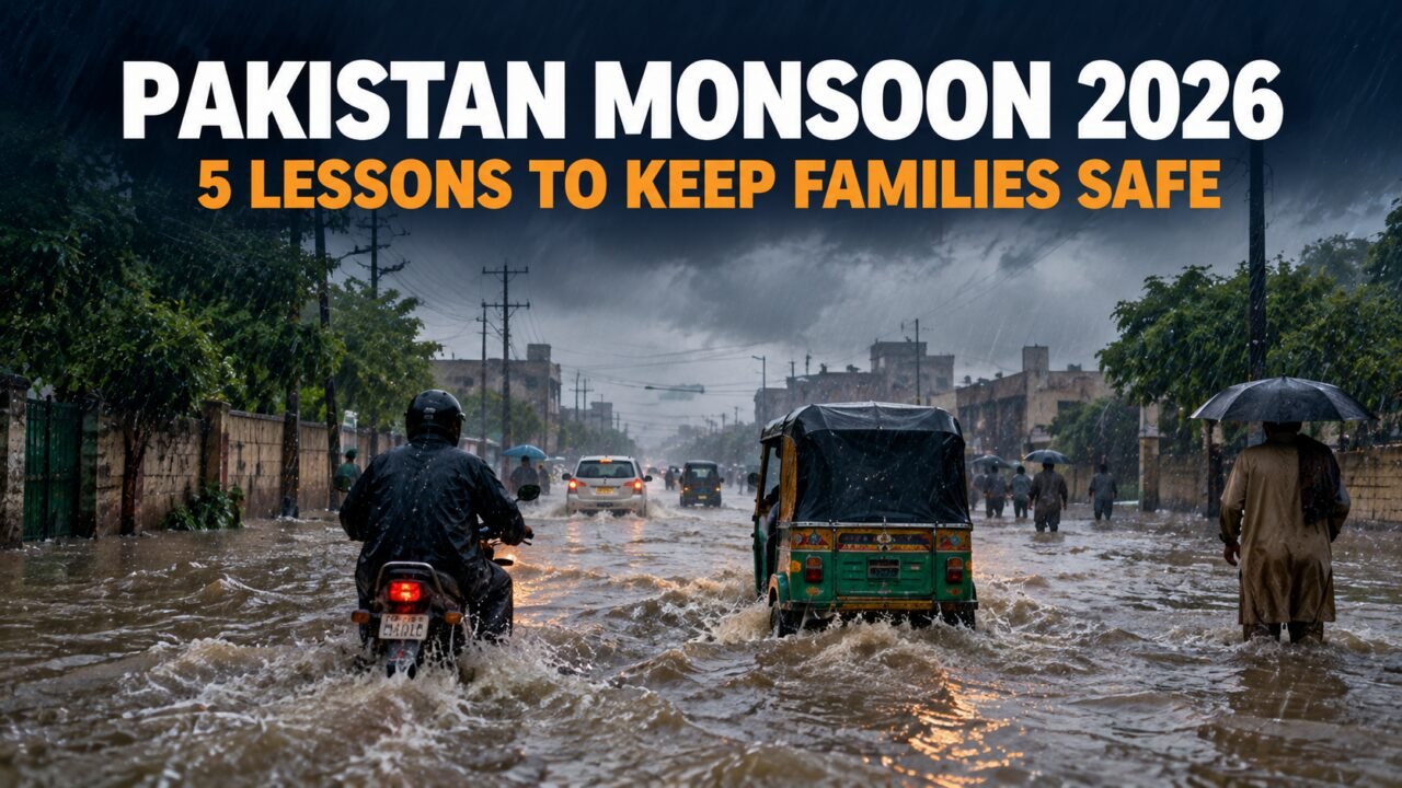 Pakistan monsoon 2026: flooded city street during heavy rain