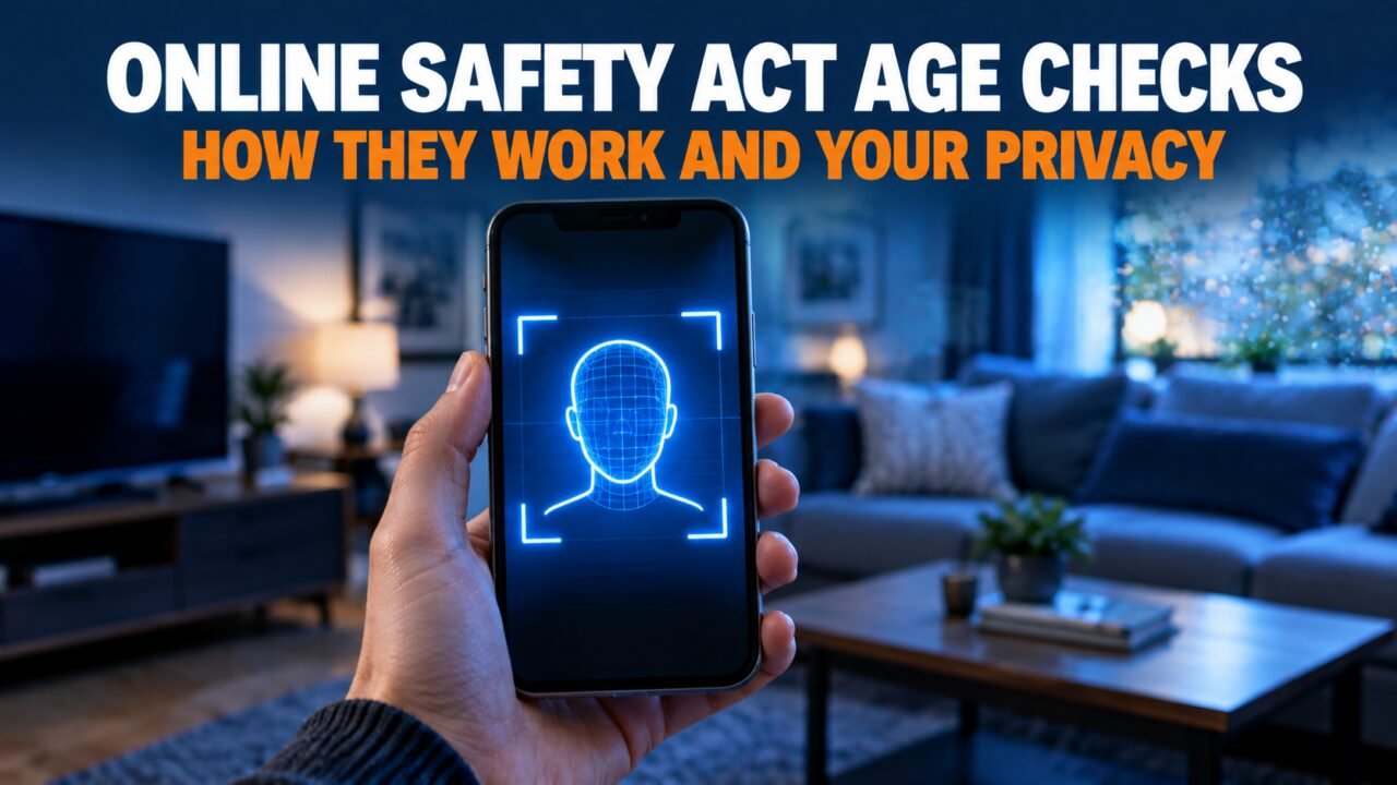 Online Safety Act age checks: smartphone showing a face scan frame