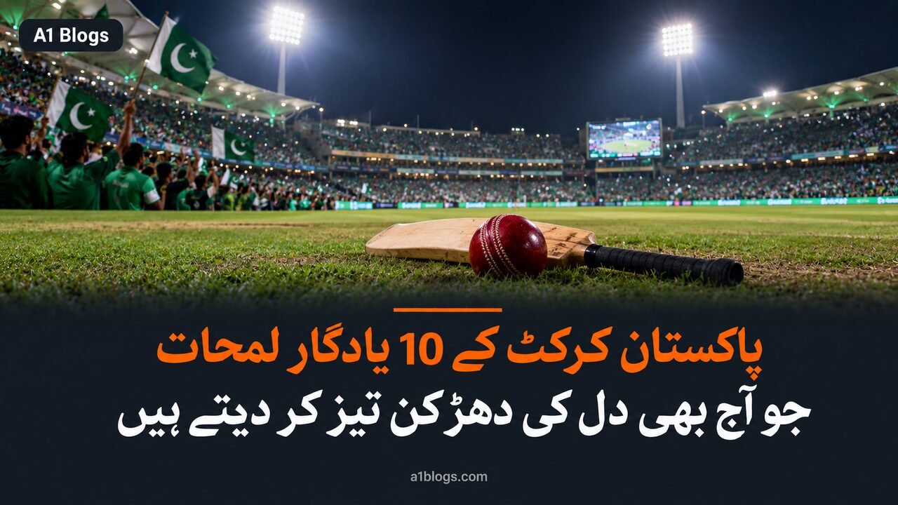 پاکستان کرکٹ، فلڈ لائٹس میں بھرا کرکٹ اسٹیڈیم اور سبز پرچم لہراتے شائقین