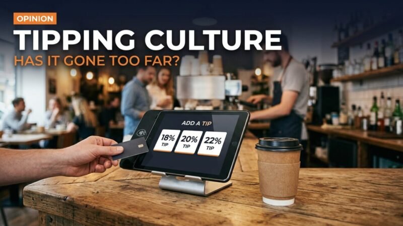 Tipping culture: payment tablet showing tip options