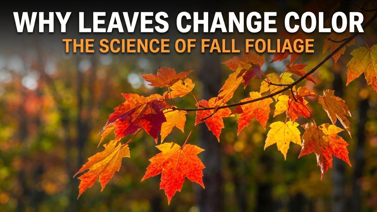 Why leaves change color: red and orange maple leaves in fall