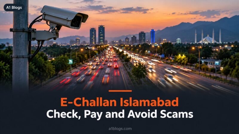 E-challan Islamabad, traffic camera above a busy road at dusk
