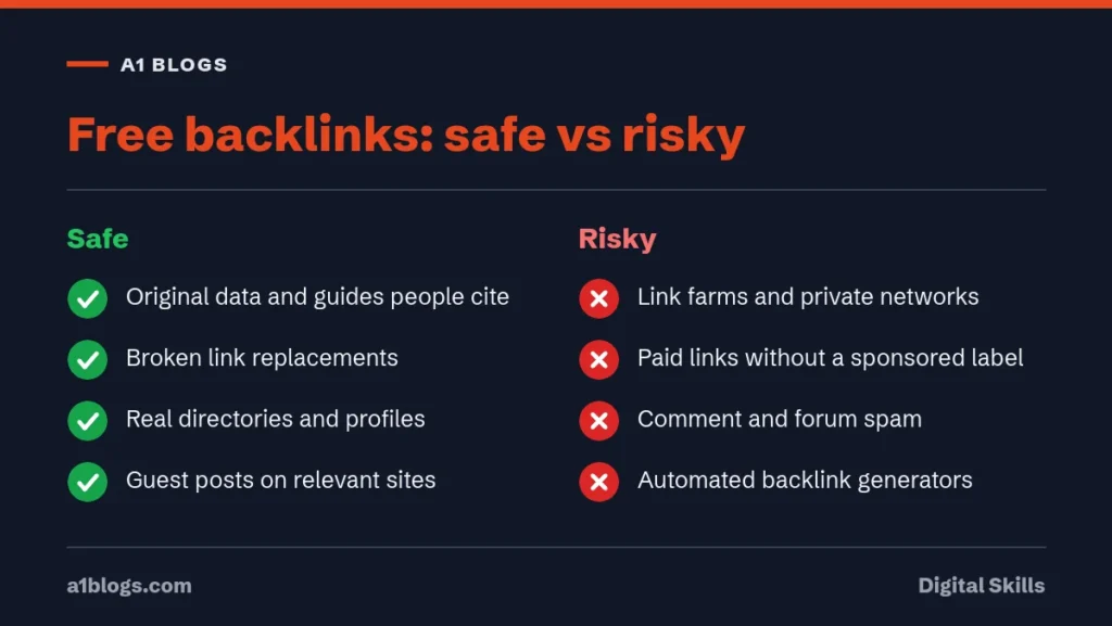 Free backlinks: safe link building compared with risky link schemes