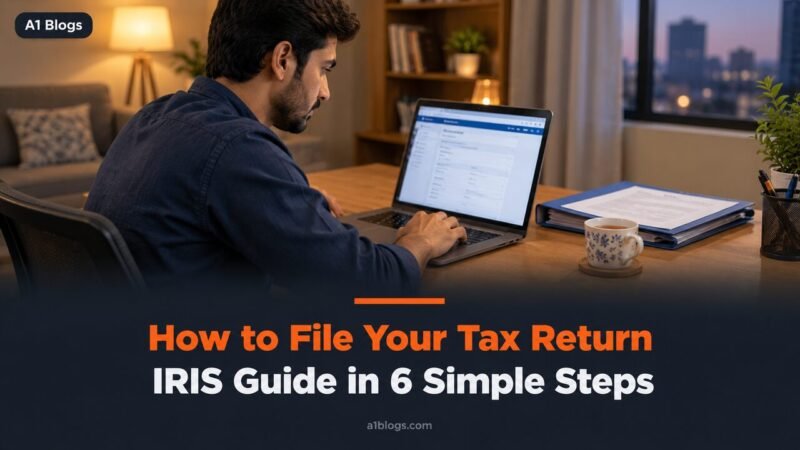 How to file income tax return, man filing a tax return on a laptop at home