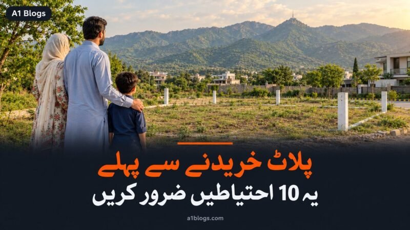 اسلام آباد میں پلاٹ، خاندان خالی پلاٹ کے پاس کھڑا ہے اور پیچھے مارگلہ کی پہاڑیاں